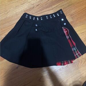 Hell Bunny Black Skirt with Red Plaid and Studs